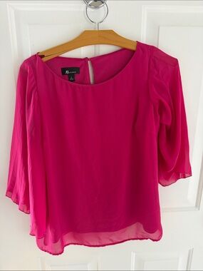 Avenue Women's Bright Pink Sheer Blouse with Flared Sleeves